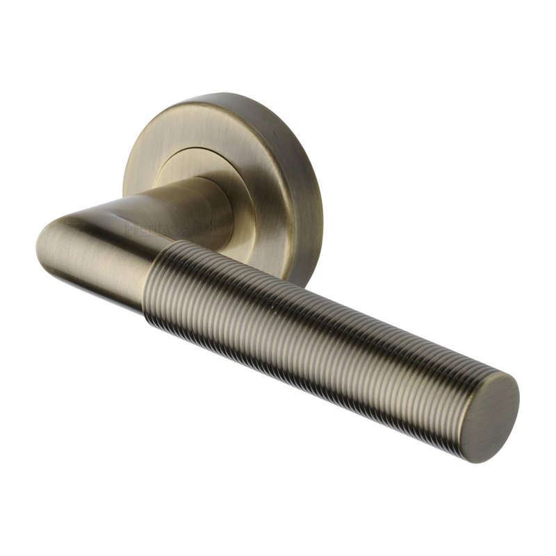 Bauhaus Mitre Reeded Door Handle on Round Rose - V2274-AT