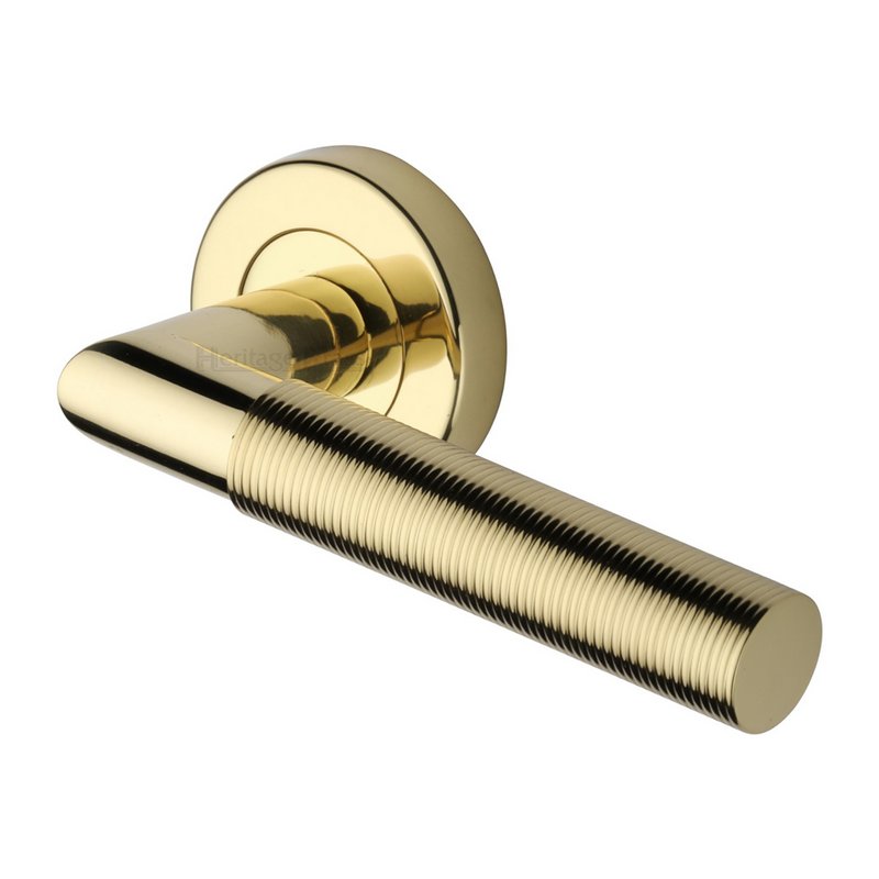 Bauhaus Mitre Reeded Door Handle on Round Rose - V2274-PB
