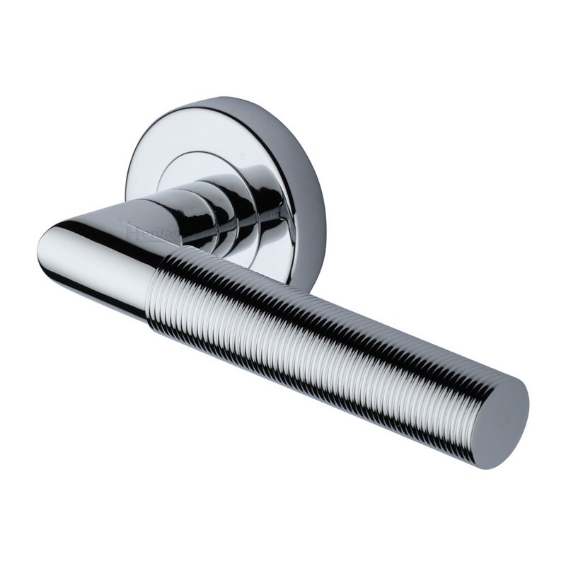 Bauhaus Mitre Reeded Door Handle on Round Rose - V2274-PC