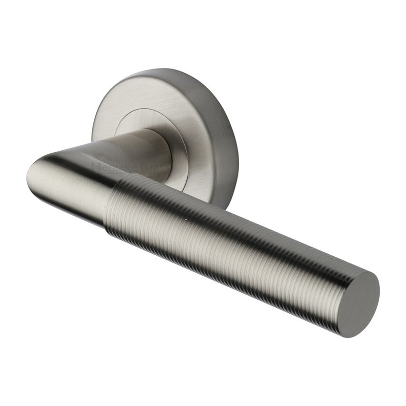 Bauhaus Mitre Reeded Door Handle on Round Rose - V2274-SN