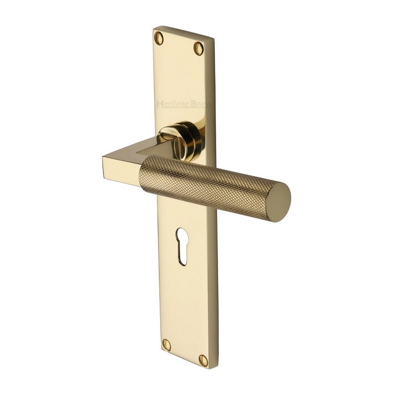 Bauhaus Knurled Door Handle on Plate - VT9300-PB