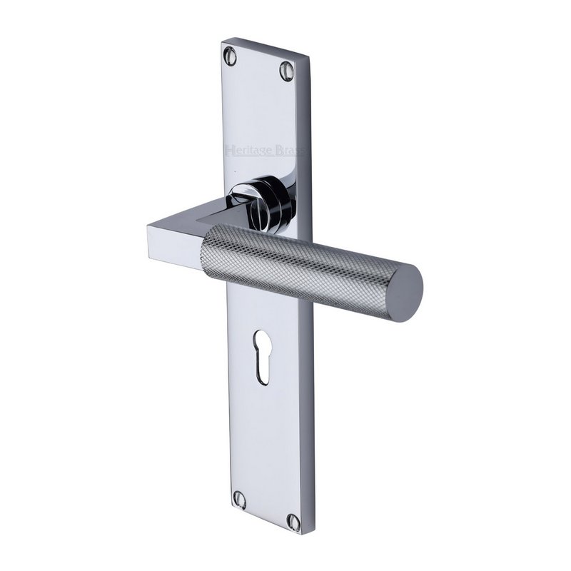 Bauhaus Knurled Door Handle on Plate - VT9300-PC