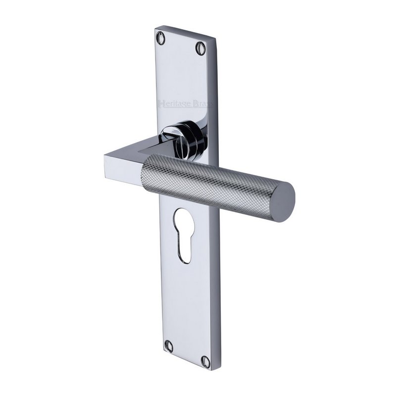 Bauhaus Knurled Door Handle on Plate - VT9348-PC