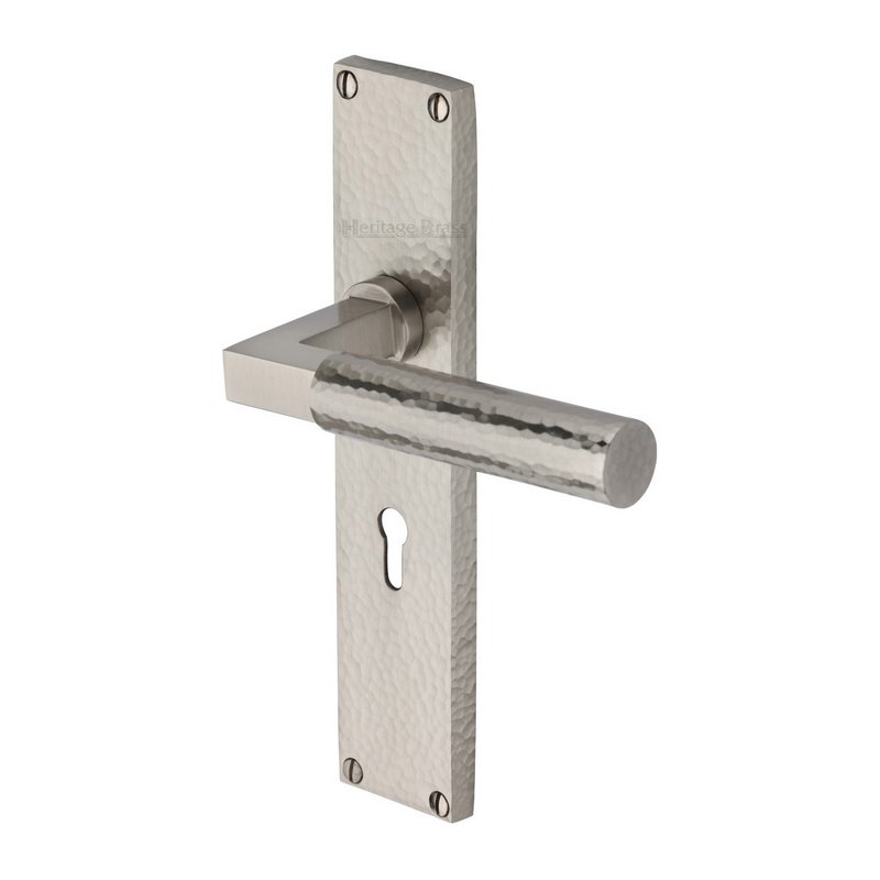 Bauhaus Hammered Door Handle on Plate - VTH4300-SN