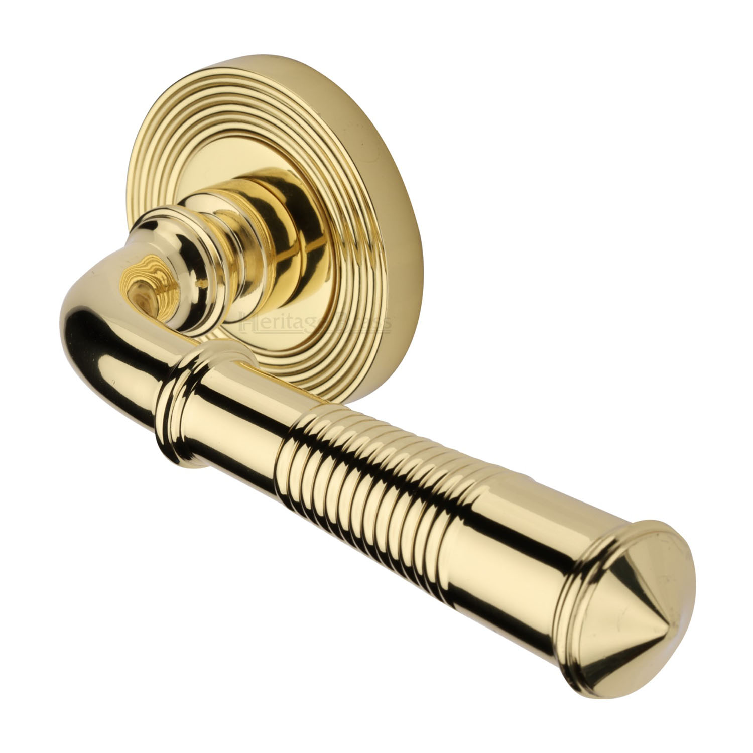 Bridgetown Reeded Door Handle on Round Rose - RR1935-PB