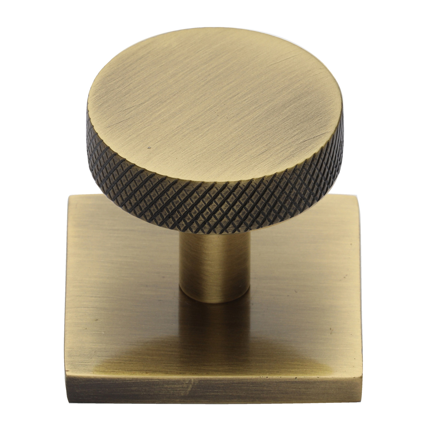 Knurled Disc Cabinet Knob with Square Backplate - SQ3884-AT