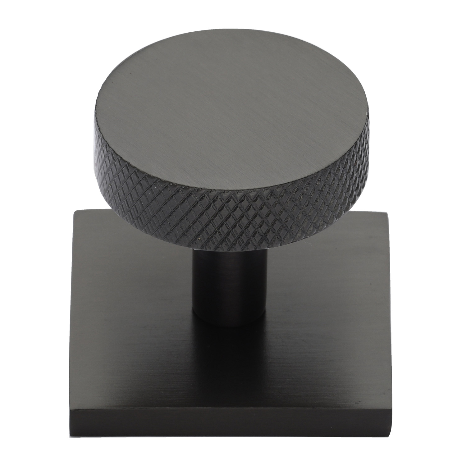 Knurled Disc Cabinet Knob with Square Backplate - SQ3884-MB