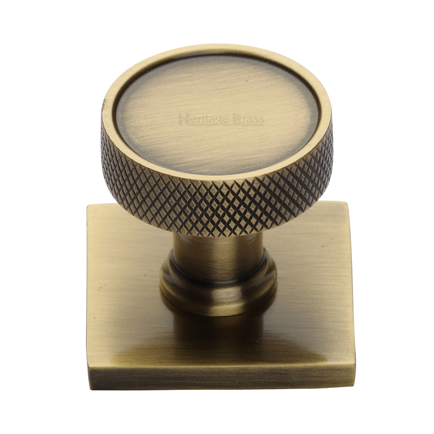 Florence Knurled Cabinet Knob with Square Backplate - SQ4648-AT