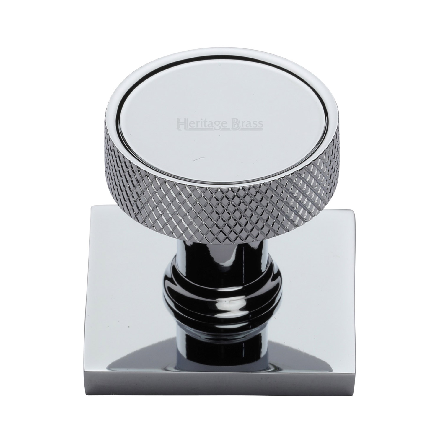Florence Knurled Cabinet Knob with Square Backplate - SQ4648-PC