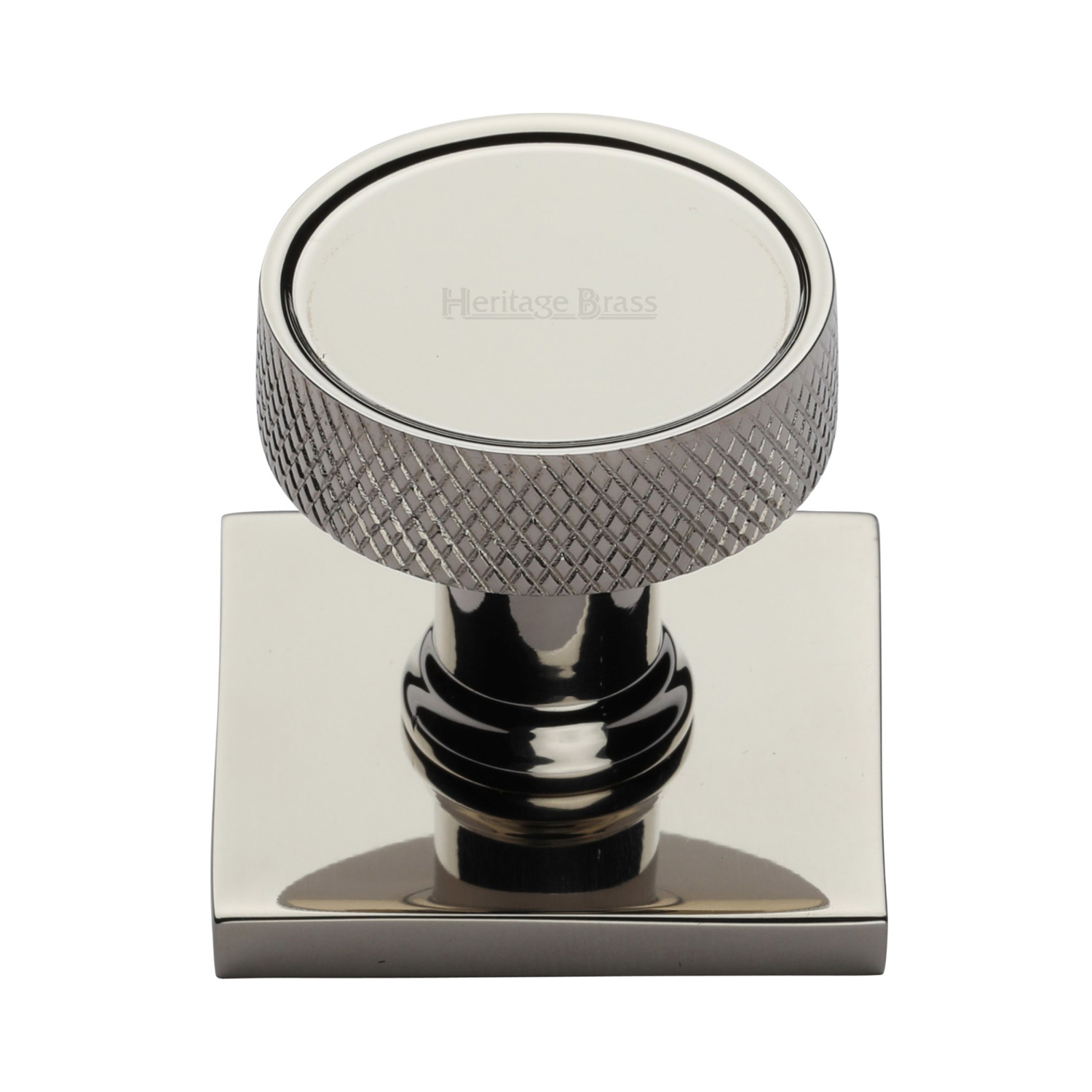 Florence Knurled Cabinet Knob with Square Backplate - SQ4648-PNF