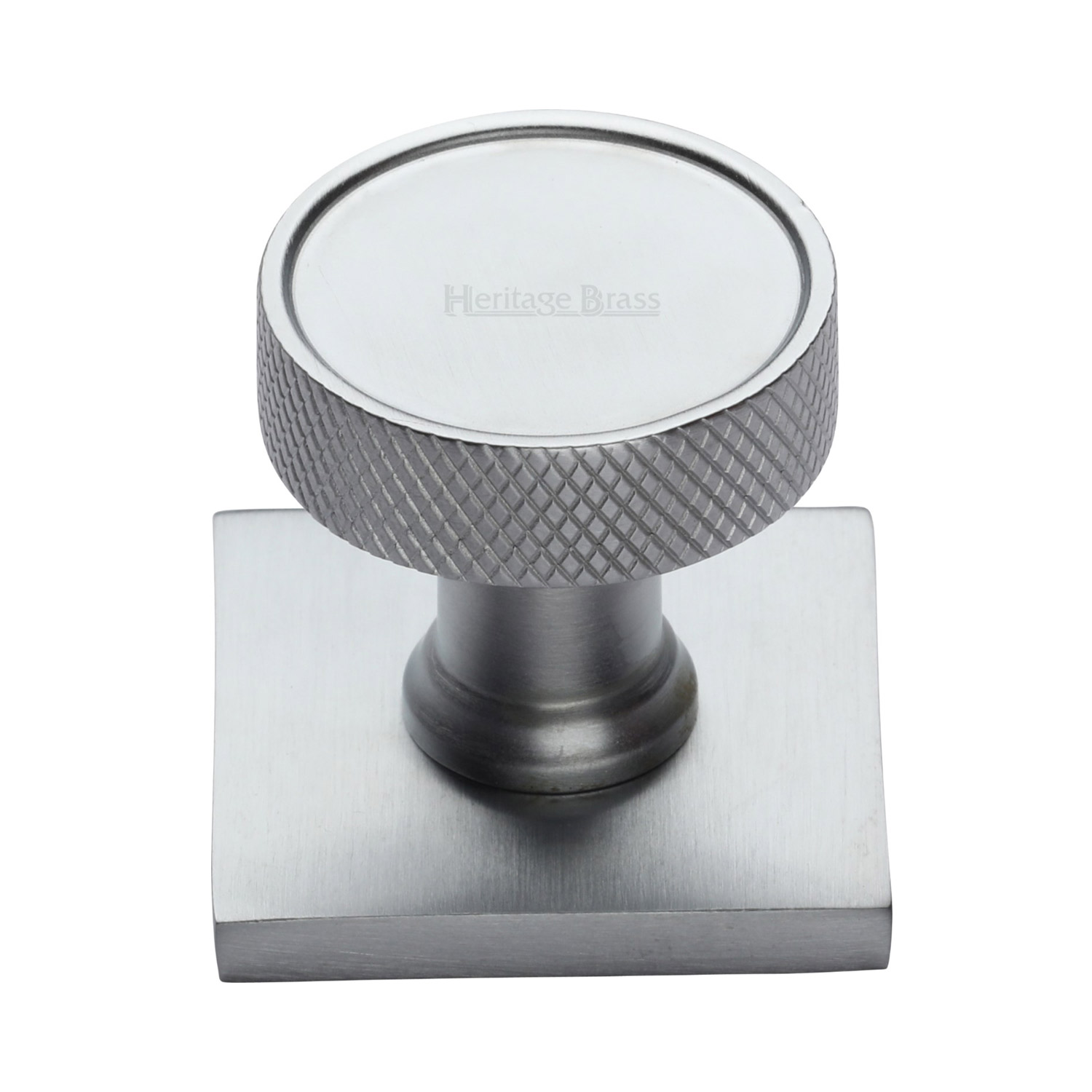 Florence Knurled Cabinet Knob with Square Backplate - SQ4648-SC