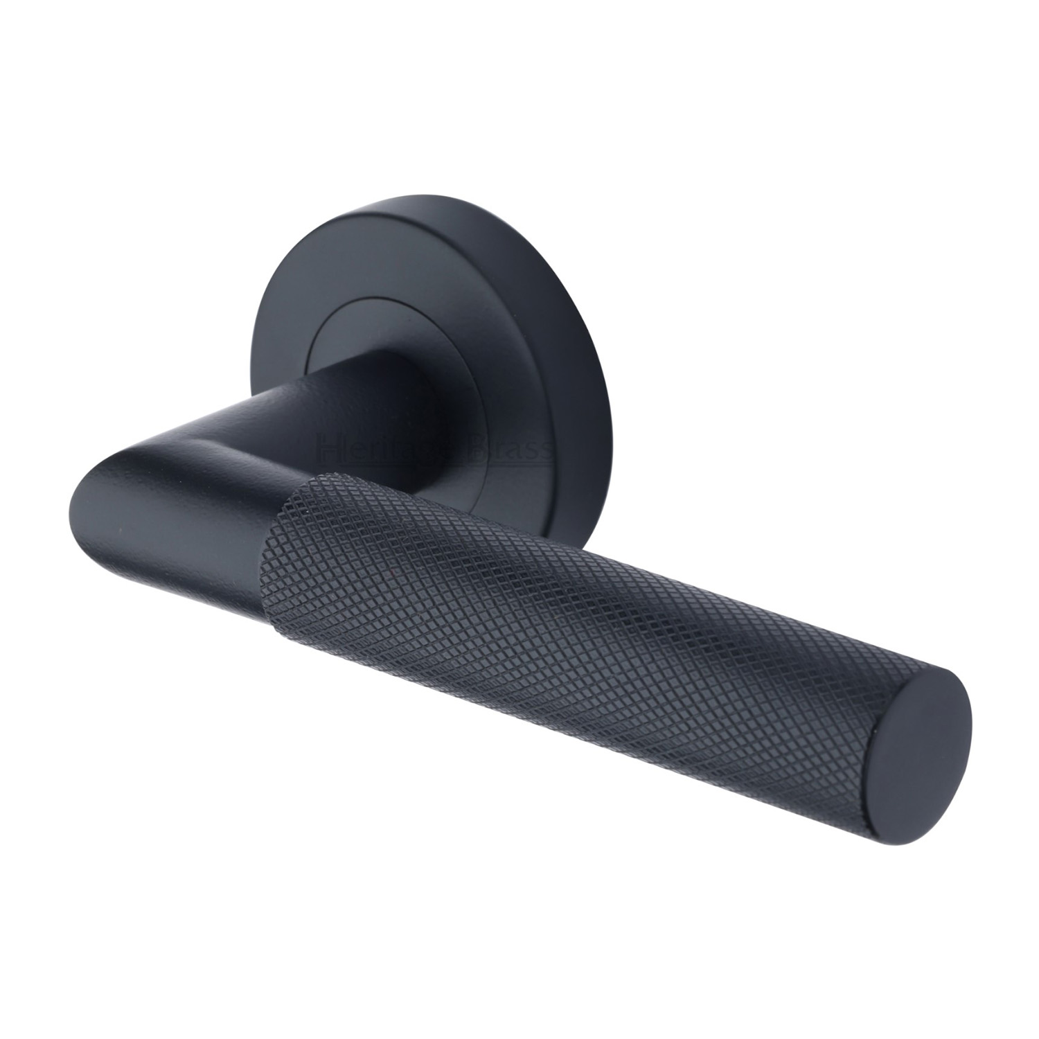 Bauhaus Mitre Knurled Door Handle on Round Rose - V2272-BKMT