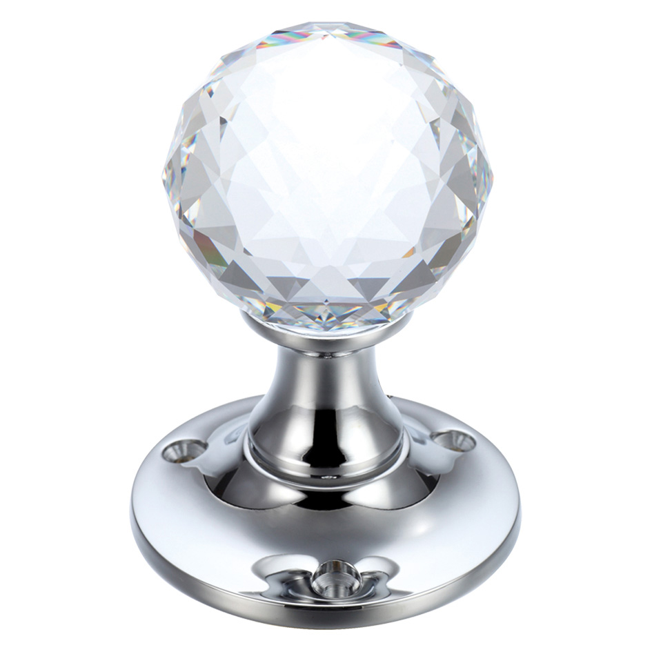 Glass Ball Mortice Knob - Facetted Clear - 50mm