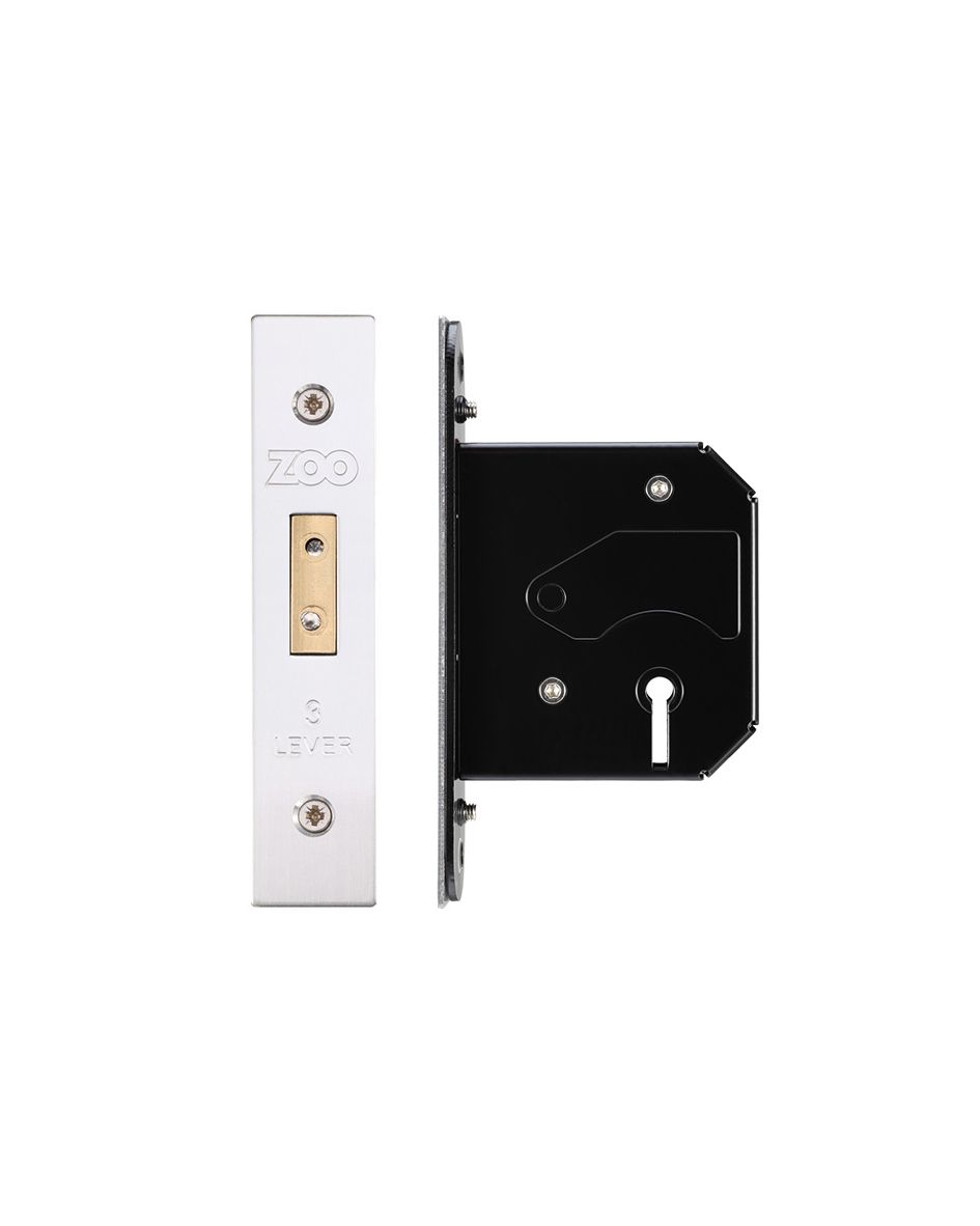 3 Lever Replacement Dead Lock - 64mm c/w Stainless Steel Forend and Strike - Keyed Alike 301