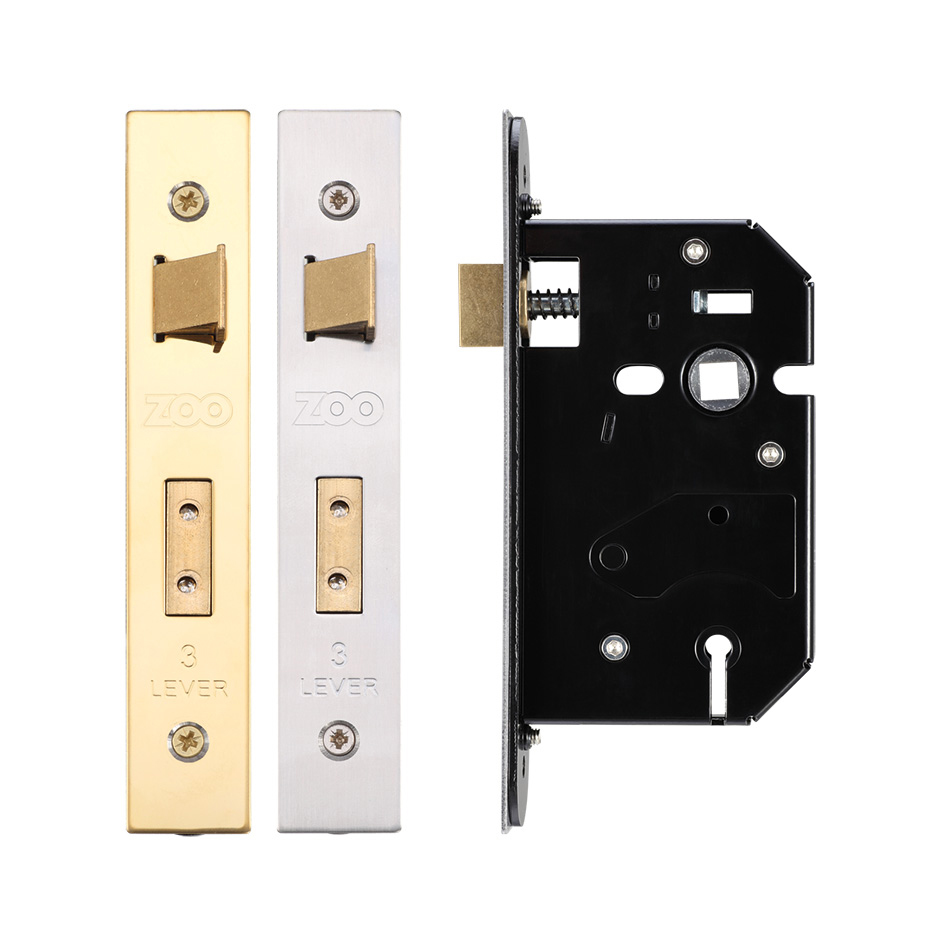 3 Lever Replacement Sash Lock - 64mm c/w PVD Forend and Strike