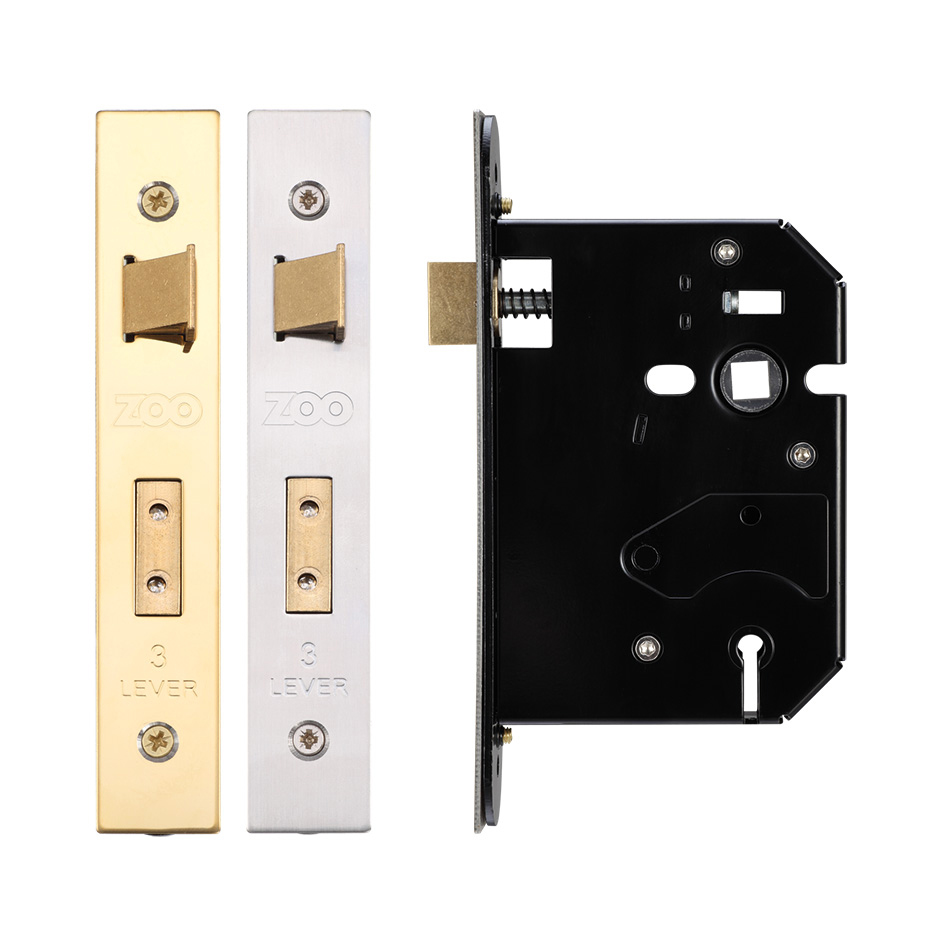 3 Lever Replacement Sash Lock - 76mm c/w PVD Forend and Strike
